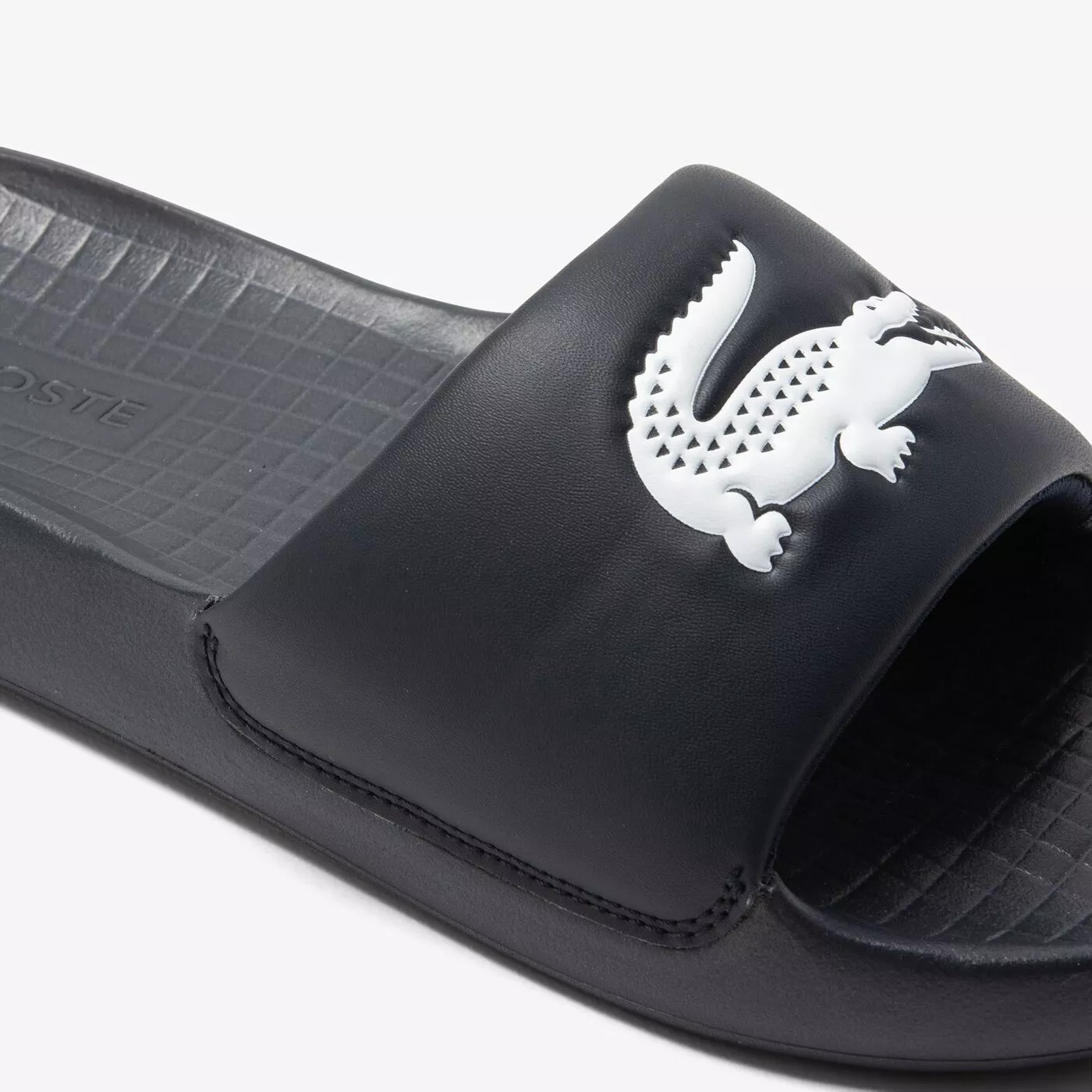 Black lacoste flip flops hot sale